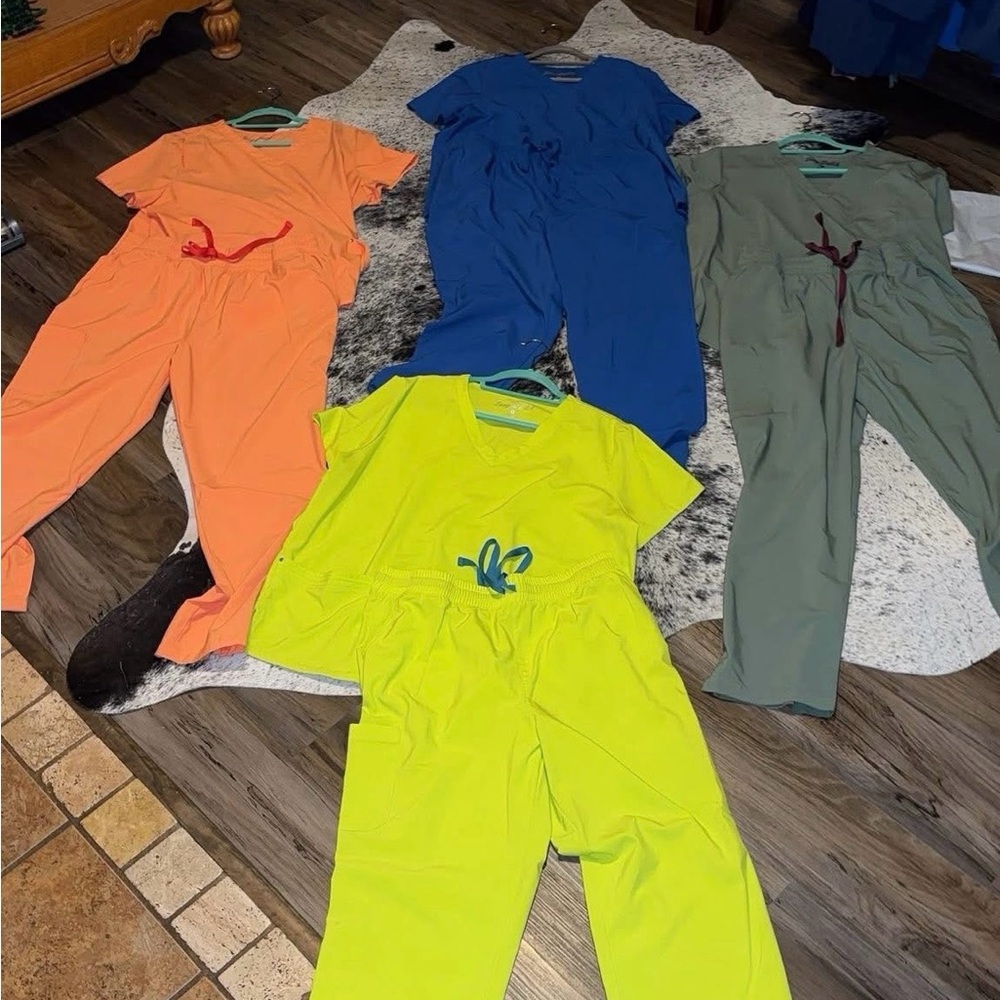 Set of 2 Colorful Scrub Jumpsuits - Royal Blue, Olive
